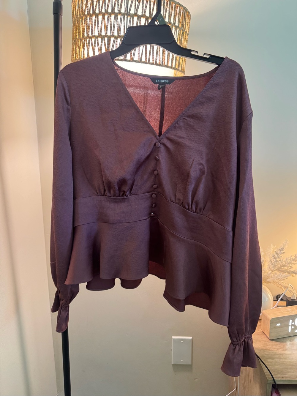 Express Plum V-Neck Button Peplum Blouse